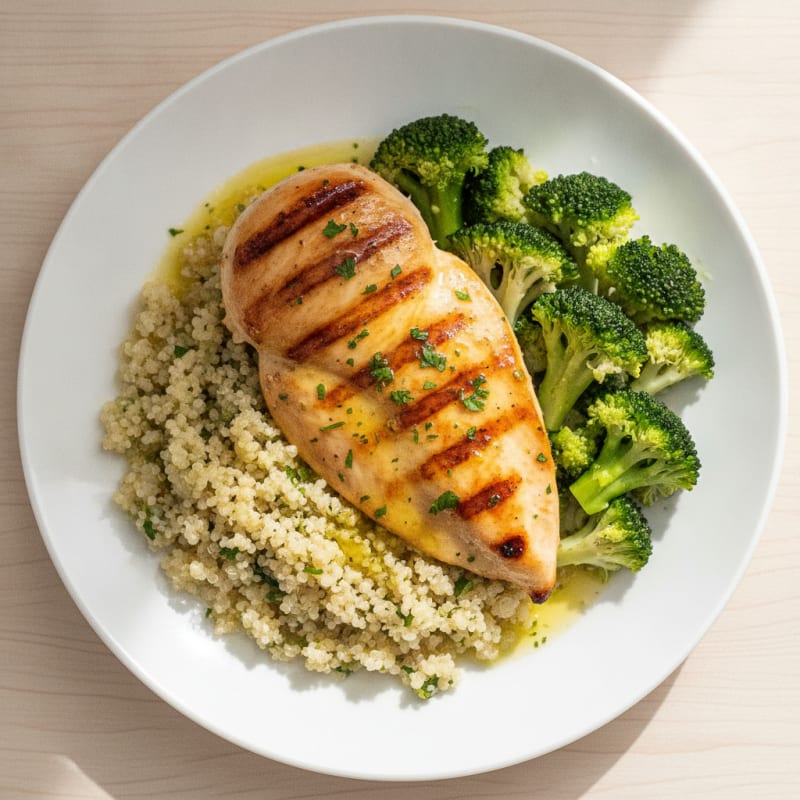 Grilled Chicken Breast with Quinoa and Steamed Broccoli