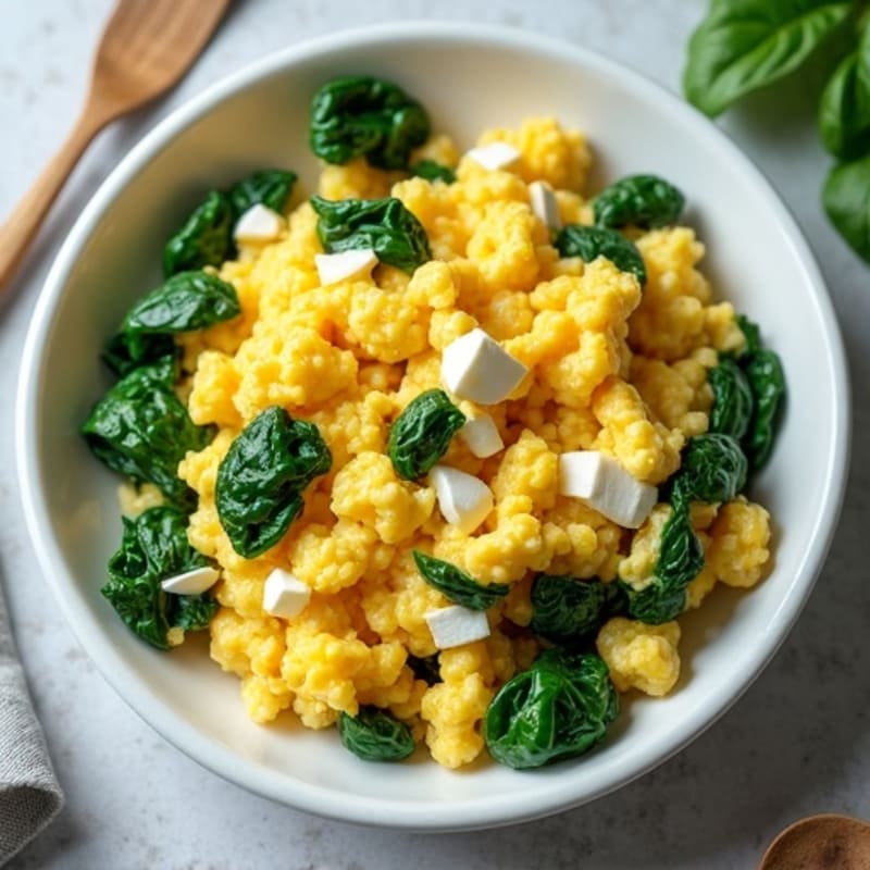 Fluffy Egg and Cottage Cheese Scramble with Spinach