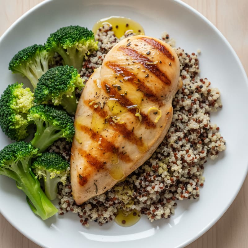 Grilled Chicken Breast with Quinoa and Steamed Broccoli