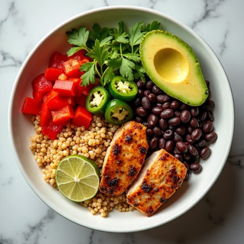 Spicy Black Bean Quinoa Bowl with Lime Avocado