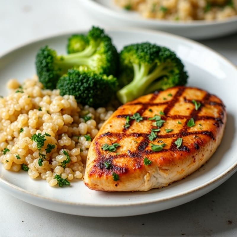 Grilled Chicken Breast with Quinoa and Roasted Broccoli