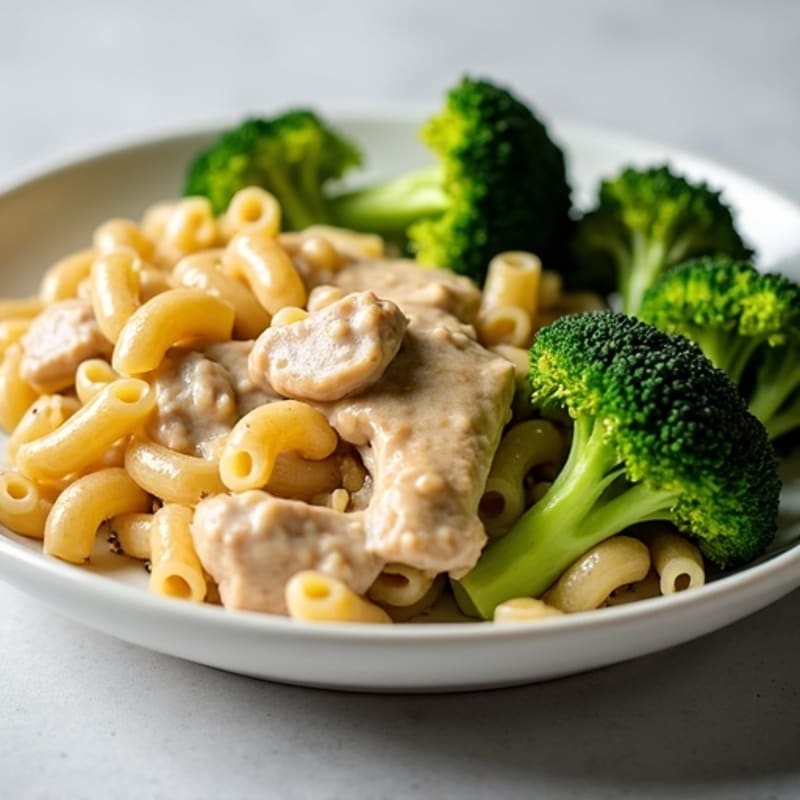 Healthy Creamy Chicken Pasta with Roasted Broccoli