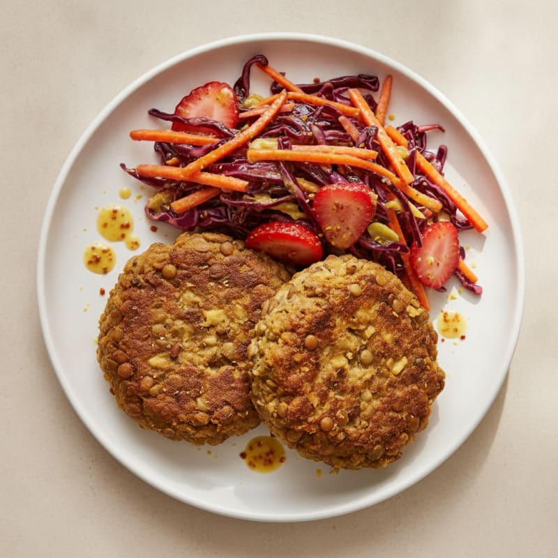 Lentil Walnut Burger with Crunchy Slaw