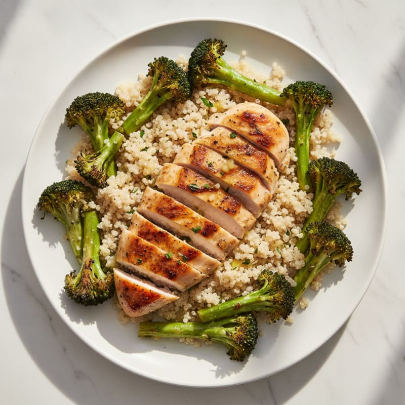 Grilled Chicken Breast with Roasted Broccoli and Quinoa