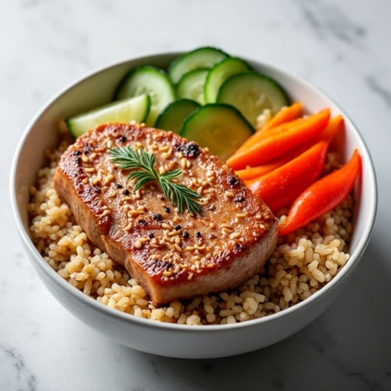 Sesame-Crusted Tuna Rice Bowl with Fresh Vegetables
