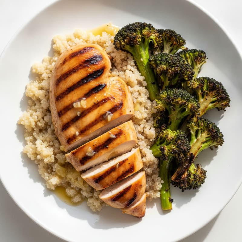 Grilled Chicken Breast with Roasted Broccoli and Quinoa