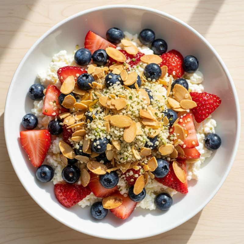 Cottage Cheese and Berry Protein Bowl with Almonds