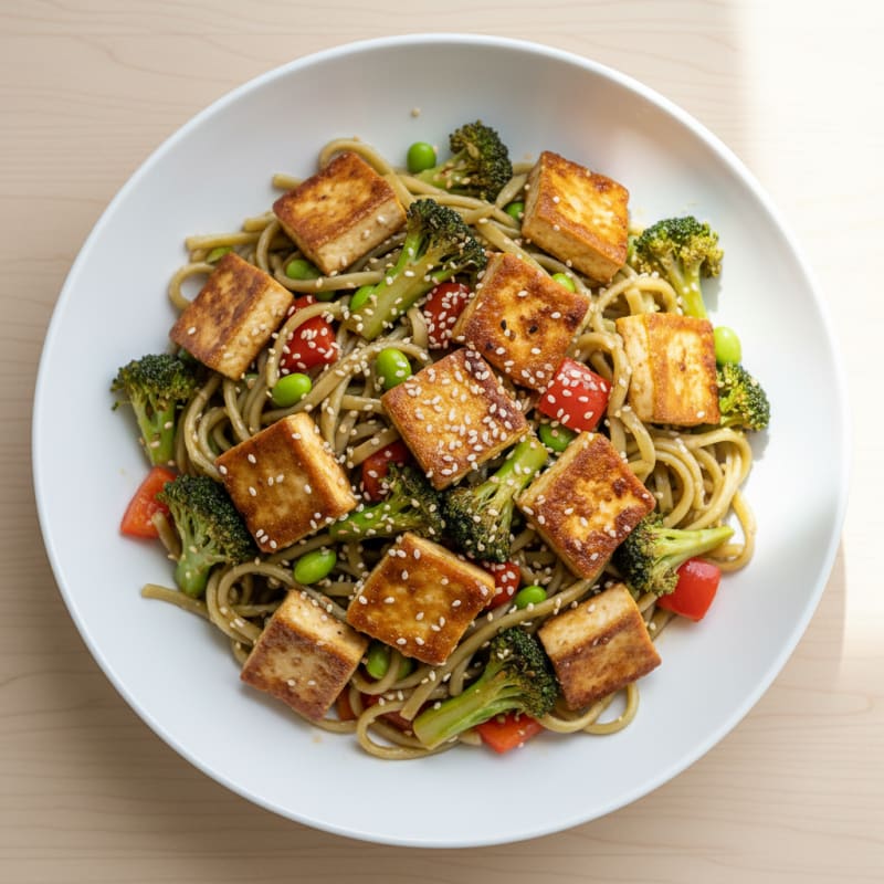 Crispy Tofu and Vegetable Noodle Bowl
