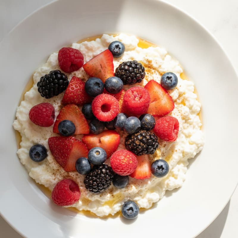 Silky Cottage Cheese Protein Pudding with Mixed Berries