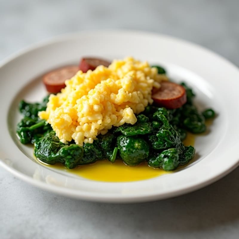 Scrambled Egg Whites with Sautéed Spinach and Turkey Sausage