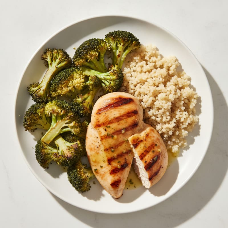 Grilled Chicken Breast with Roasted Broccoli and Quinoa