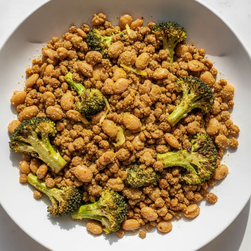 Crispy Lentil and Quinoa Power Bowl with Roasted Broccoli