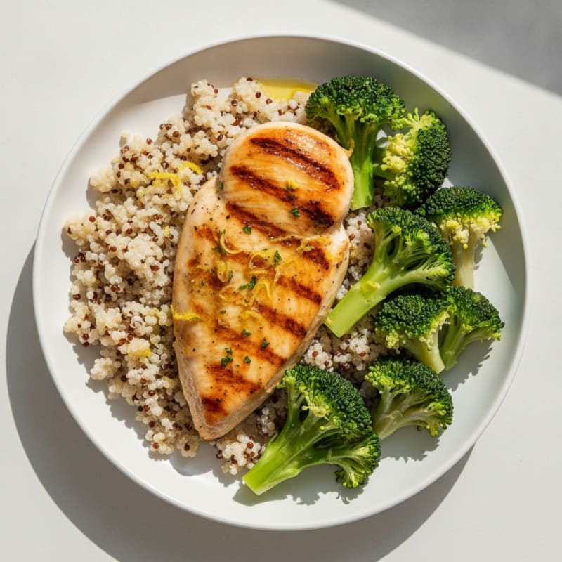 Grilled Chicken Breast with Quinoa and Steamed Broccoli