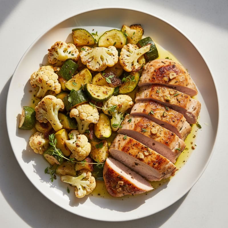 Seared Turkey Breast with Roasted Cauliflower and Zucchini