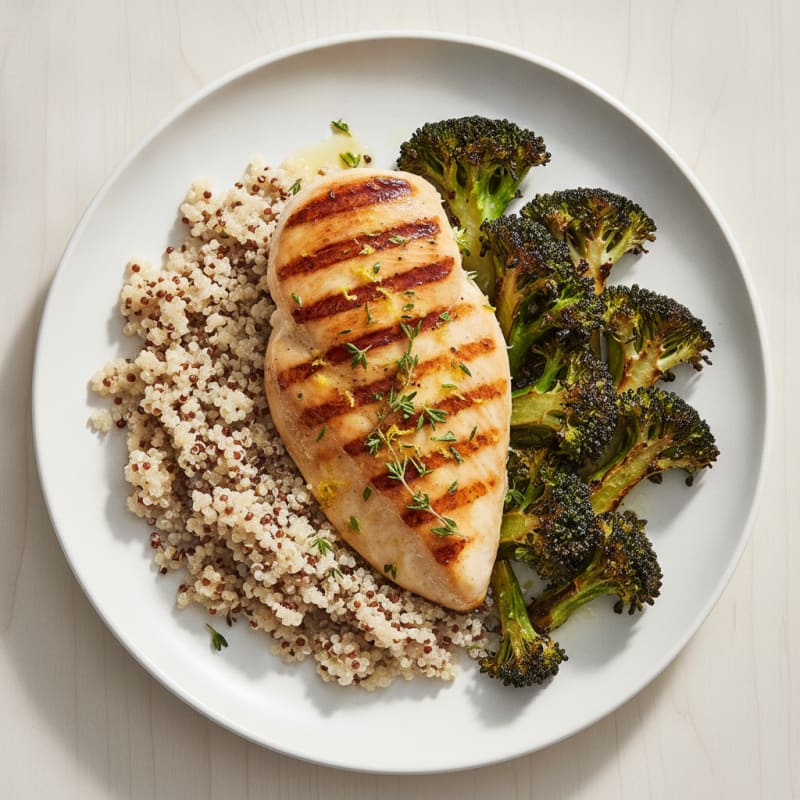 Grilled Chicken Breast with Quinoa and Roasted Broccoli