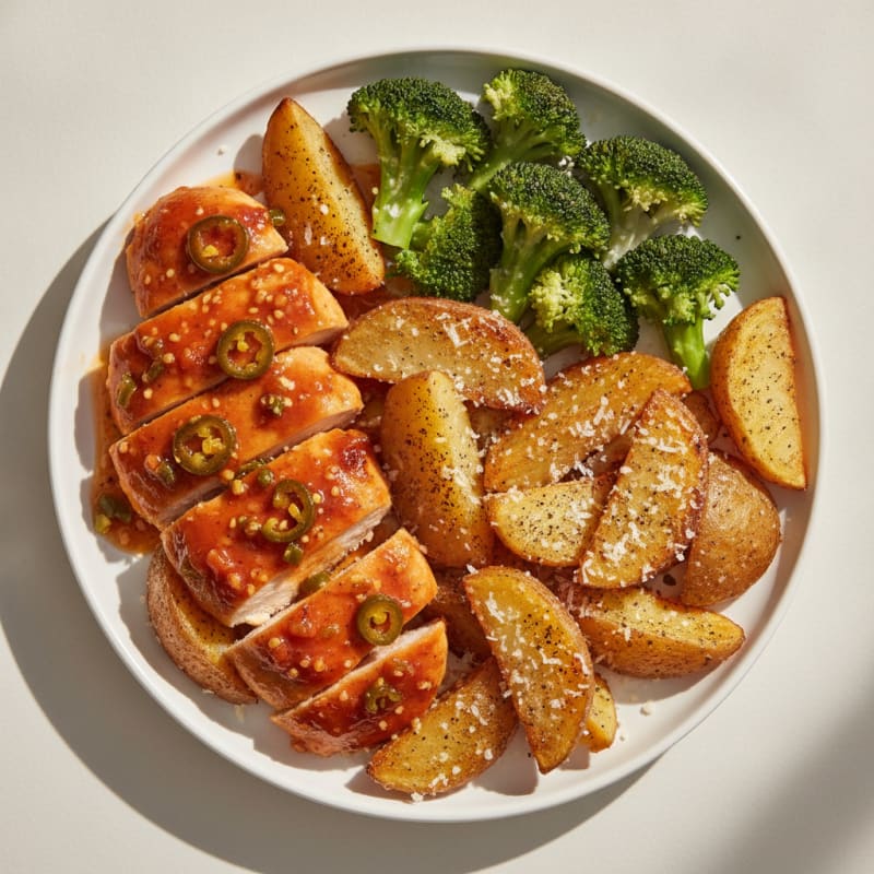 Honey-Hot Chicken with Parmesan Potatoes
