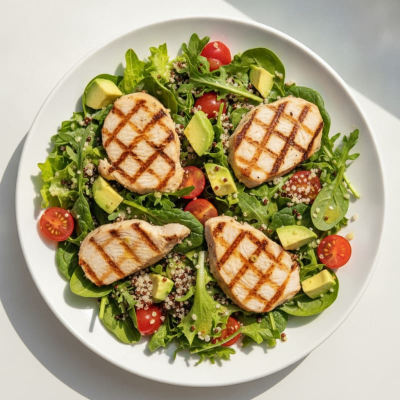 Grilled Turkey Breast Salad with Mixed Greens and Quinoa
