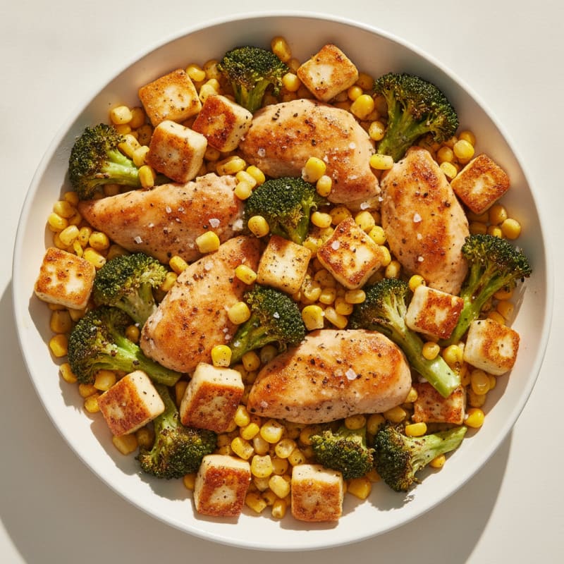 Roasted Broccoli Halloumi Sweet Corn Salad