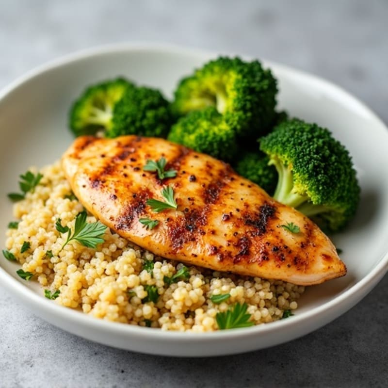 Grilled Chicken Breast with Quinoa and Roasted Broccoli