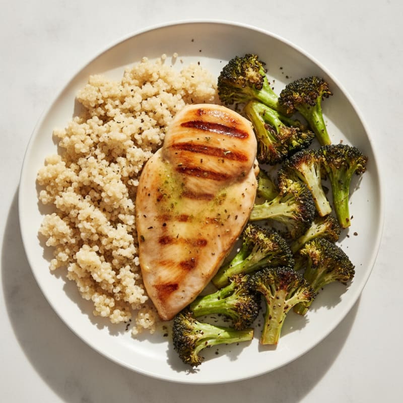 Grilled Chicken Breast with Quinoa and Roasted Broccoli