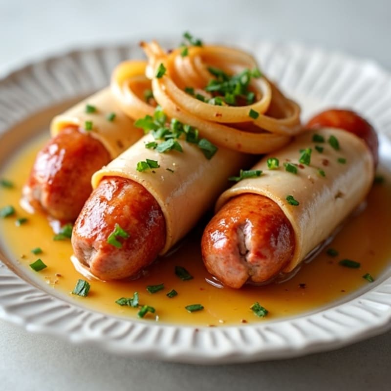 Lean Turkey-Wrapped Chicken Sausage with Caramelized Onions