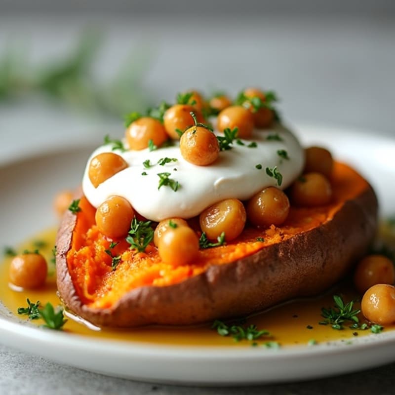 Herb-Roasted Sweet Potato with Greek Yogurt Topping