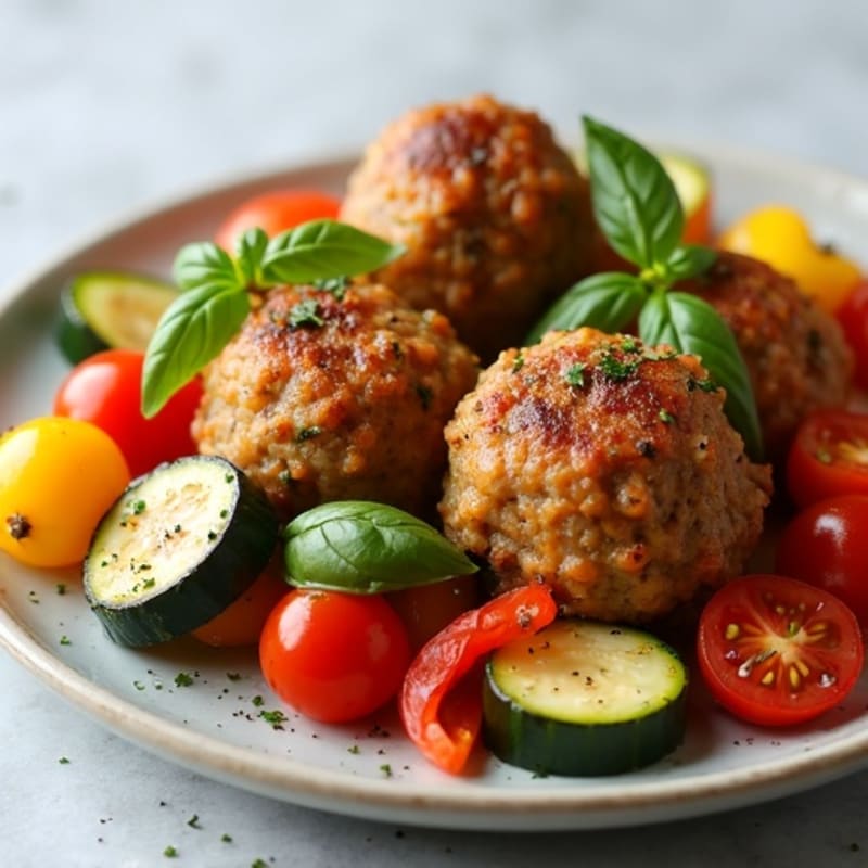 Herb-Seasoned Turkey Meatballs with Roasted Vegetables