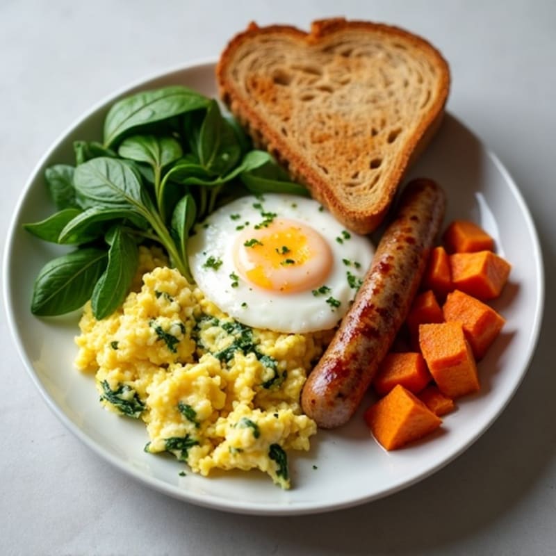Egg White and Spinach Scramble with Turkey Sausage