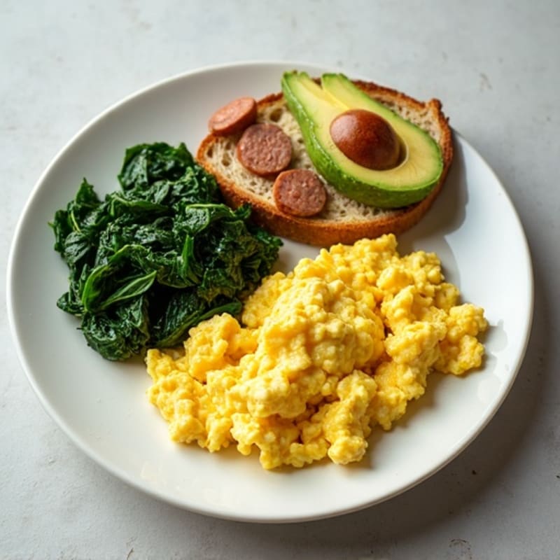 Scrambled Egg Whites with Turkey Sausage and Sautéed Spinach