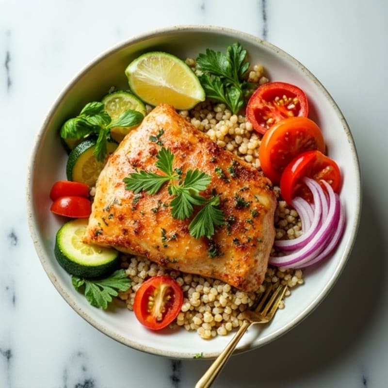 Herb-Marinated Chicken and Quinoa Bowl with Fresh Vegetables
