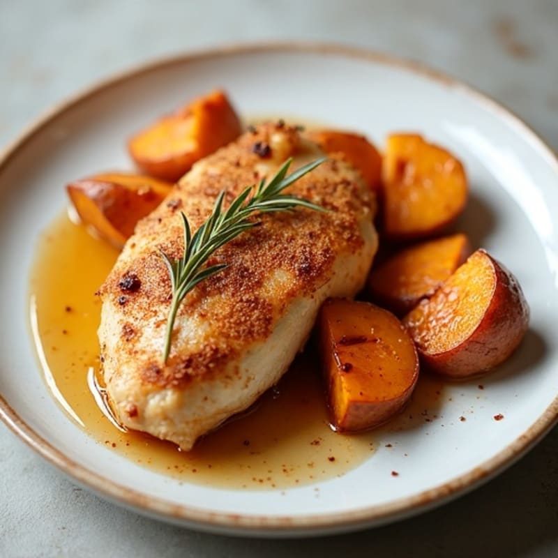 Baked Cinnamon-Apple Chicken with Roasted Sweet Potatoes