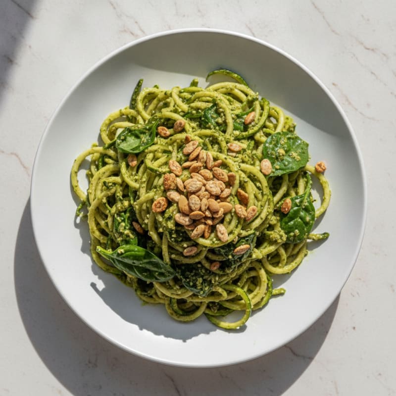 Raw Vegan Zucchini Noodles with High-Protein Hemp Pesto