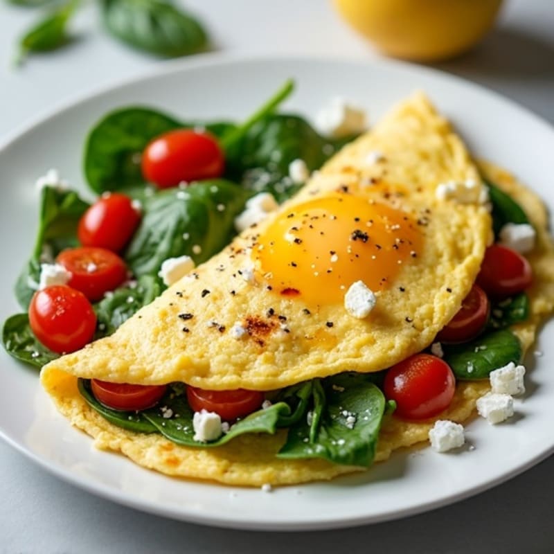 Egg White Spinach Omelet with Cottage Cheese and Cherry Tomatoes