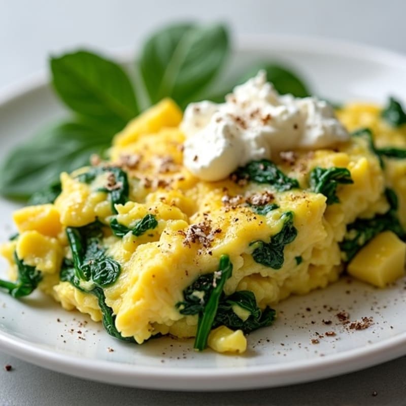 Egg White Spinach Scramble with Cottage Cheese