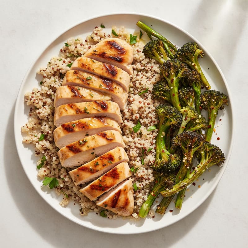 Grilled Chicken Breast with Quinoa and Roasted Broccoli