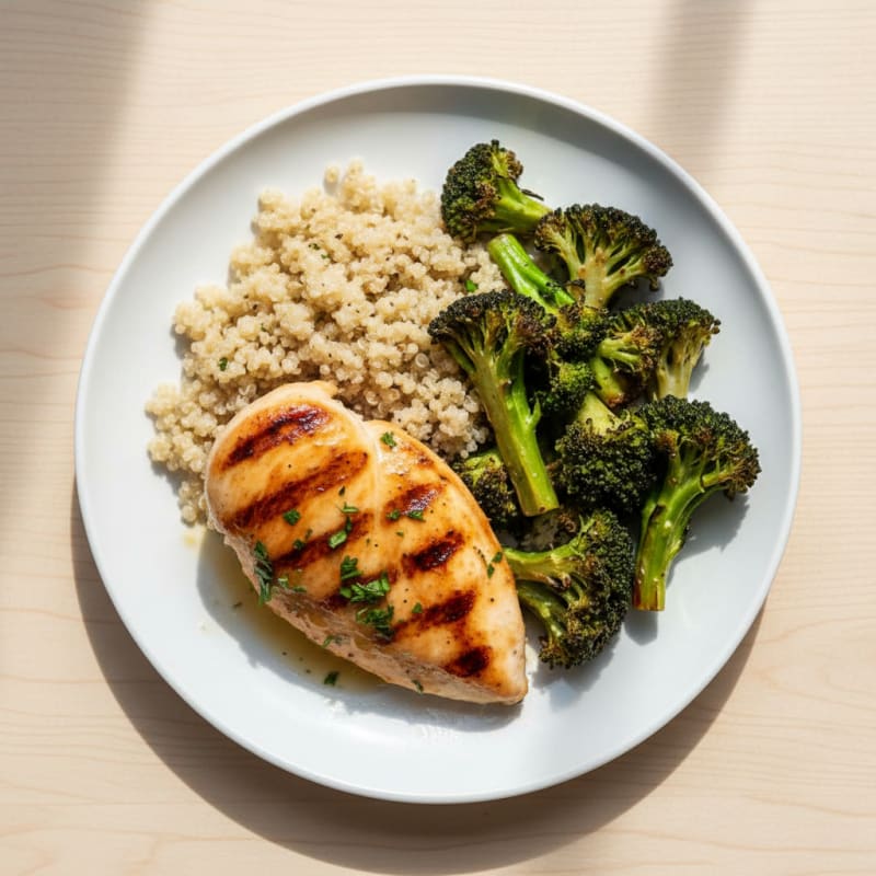 Grilled Chicken Breast with Quinoa and Roasted Broccoli