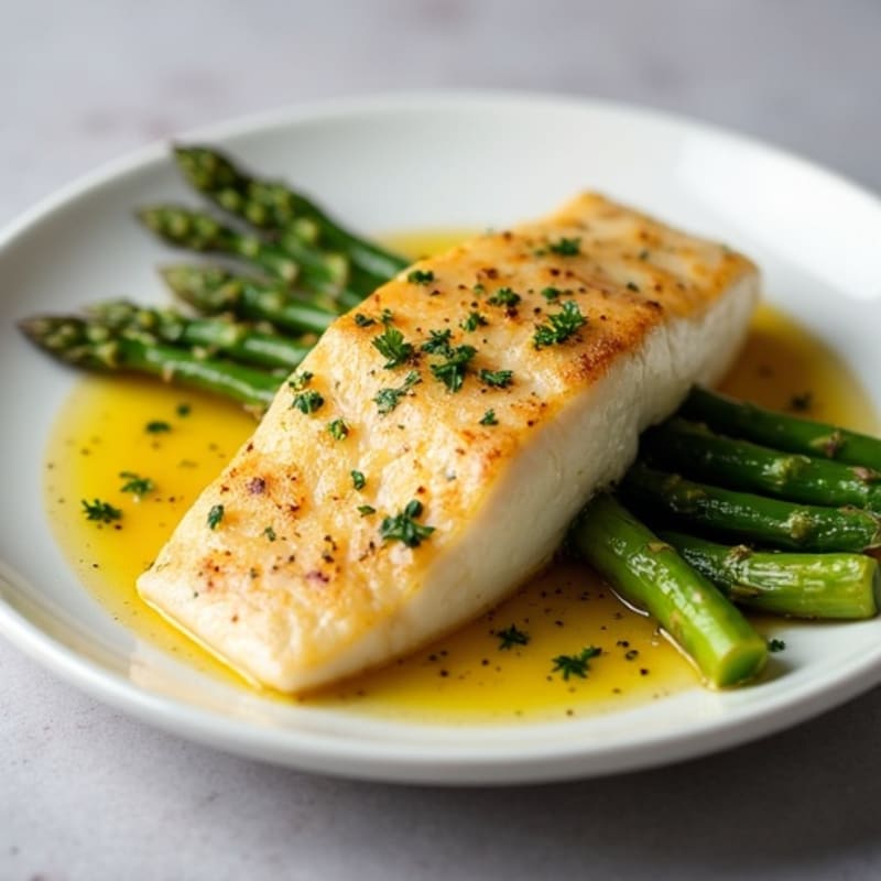 Pan-Seared Chilean Sea Bass with Lemon Garlic Roasted Asparagus