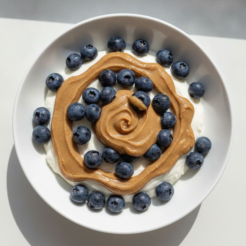 Silky Greek Yogurt Bowl with Whey Protein, Blueberries and Almond Butter