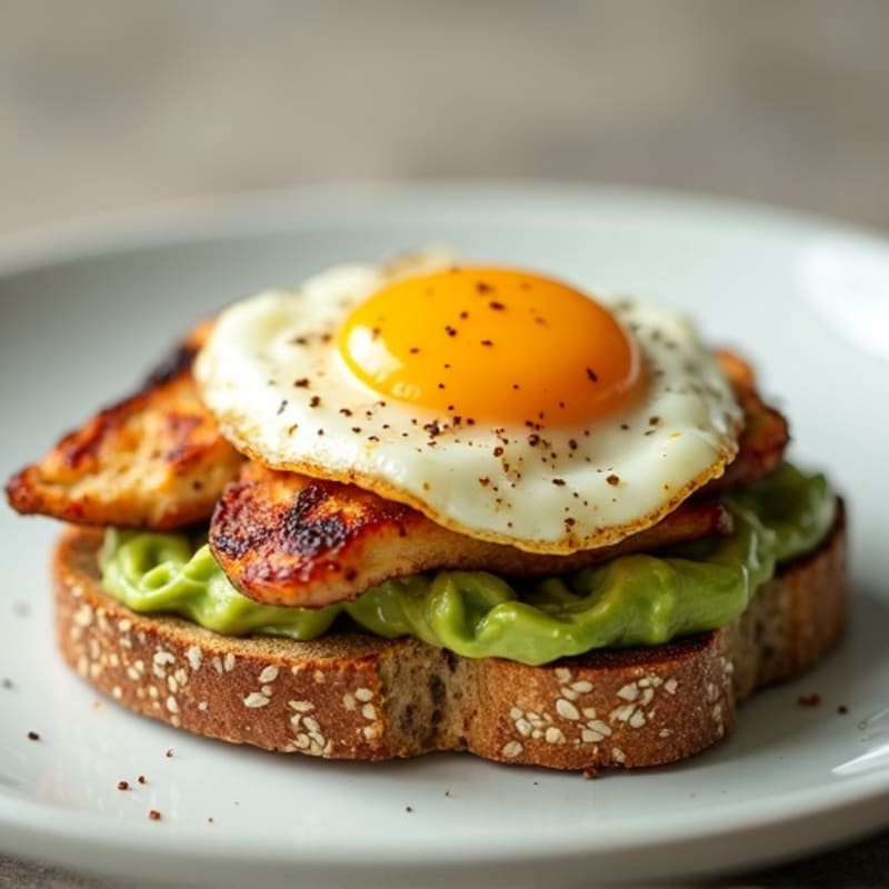 Egg and Avocado Toast with Seedy Bread & Grilled Chicken