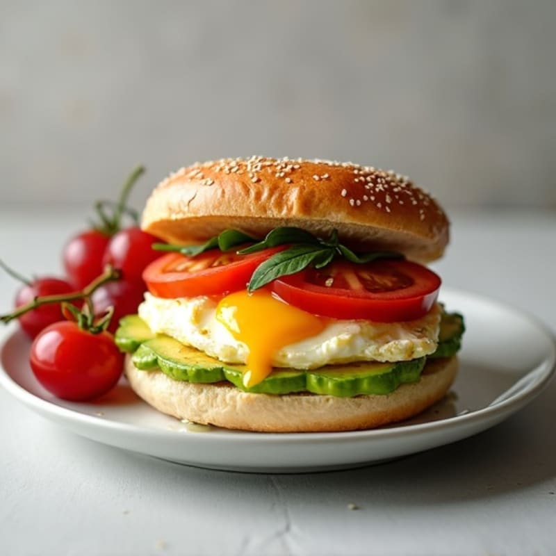 Egg White Protein Bagel Sandwich with Avocado and Tomato