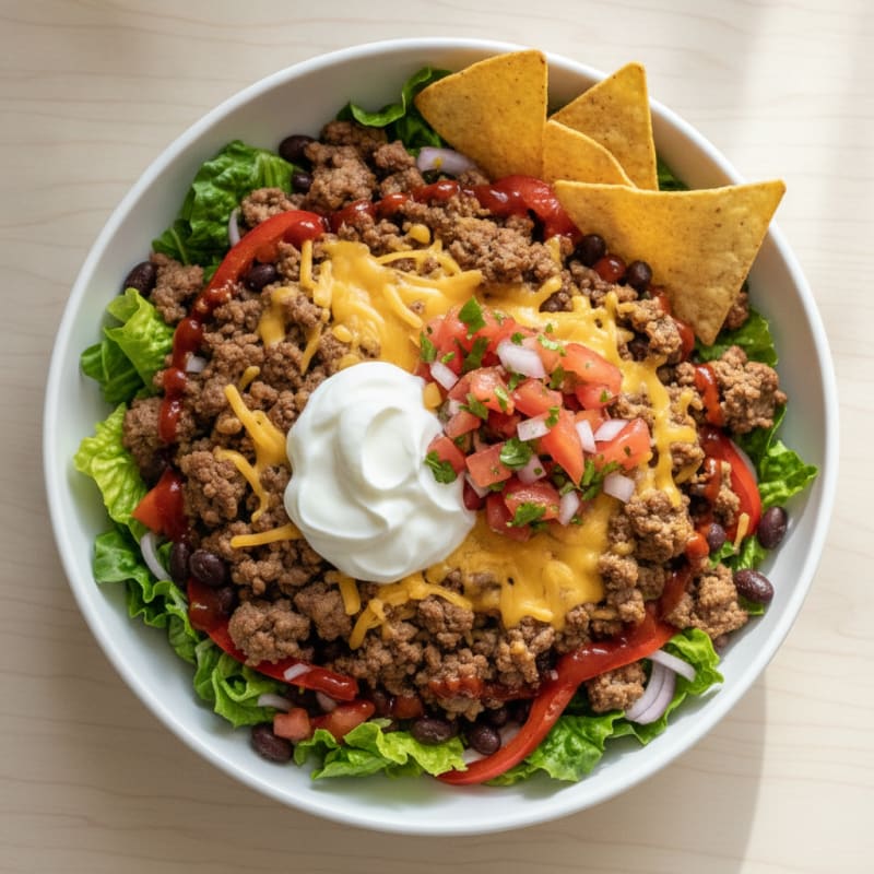 Lean Ground Beef Nacho Bowl with Black Beans and Fresh Salsa