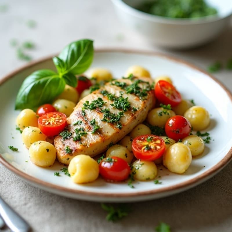 Basil Pesto Chicken Gnocchi with Roasted Tomatoes