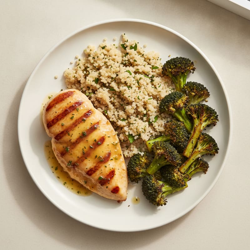 Grilled Chicken Breast with Quinoa and Roasted Broccoli