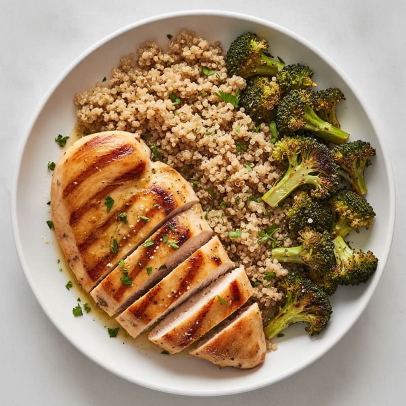 Grilled Chicken Breast with Quinoa and Roasted Broccoli