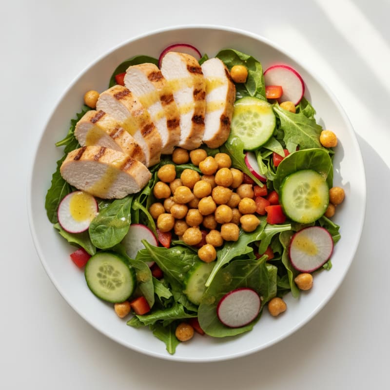 Grilled Turkey Breast Salad with Chickpeas and Crunchy Vegetables