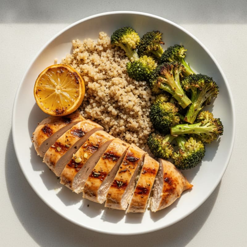 Grilled Chicken Breast with Roasted Broccoli and Quinoa