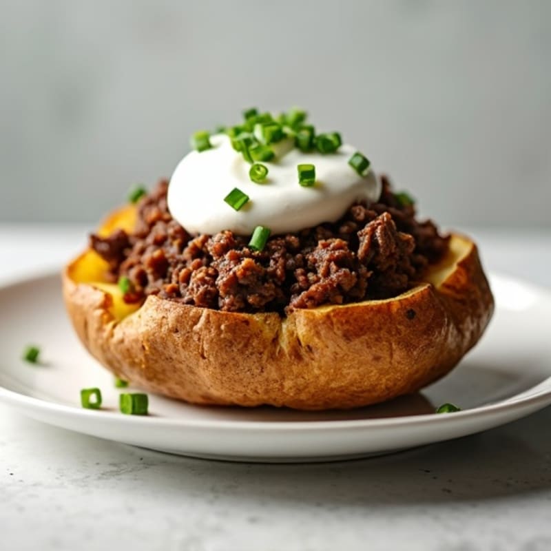 Crispy Baked Potato with Hearty Lean Ground Beef and Creamy Greek Yogurt