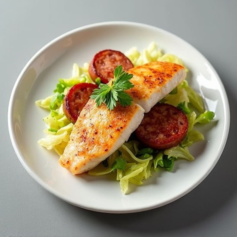 Seared Tilapia with Sautéed Cabbage and Andouille Sausage