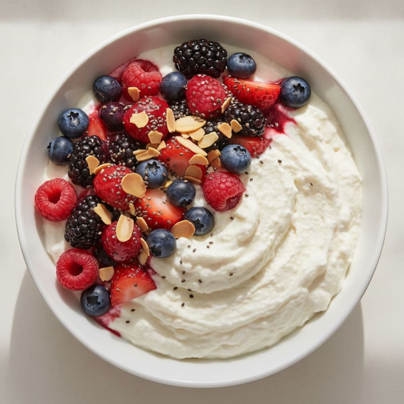 Greek Yogurt Protein Mousse with Mixed Berries