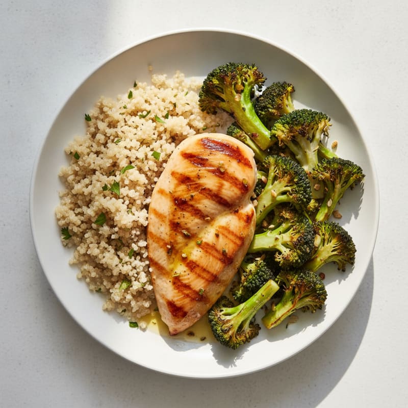 Grilled Chicken Breast with Quinoa and Roasted Broccoli